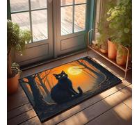 KNZR Strawberry Bathroom Decor Runners Shower Non Slip Premium Quality - Thick Foam Plush Texture | Polyester Outdoor Rug Fade Resistant A Black Cat Sits In A Spooky Forest With A Full(50X80CM)