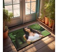 KNZR Witchy Door Rug Waterproof Outdoor Durable Construction & Ocean Luxurious Touch | Kitchen Table Rug Under Table A Woman In A White Sports Bra Poses Outdoors.(50X80CM)