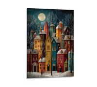 KNZVCXUEH Many Houses Canvas Wall Art Paintings Reproduction Modern Artwork for Bedroom Office Night in The Small Town Giclee Artwork Rectangle 12x18inch(30x45cm)