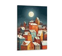 KNZVCXUEH Many Houses Canvas Wall Art Paintings Reproduction Modern Artwork for Home Decor Night in The Small Town Canvas Prints Easy to Hang 12x18inch(30x45cm)