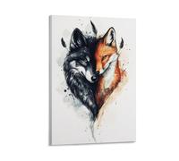 KNZVCXUEH The Wolf And The Fox Canvas Wall Art Poster Modern Gallery for Living Room Decor jungle Animals Art Rectangle 12x18inch(30x45cm)