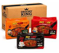 KO-LEE Korean Noodle Bundle Pack | Kimchi, Spicy Chicken & 2X Spicy Flavours | 12 Packs Total (4 Packs of Each Flavour) | Korean Style Instant Noodles 70g | Grocery King