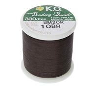 KO Nylon Beading Thread, Dark Brown Color, Japanese Pre-Waxed 100% Nylon, 330TEX, Tangle Resistant Knotting Cords, 50m /55 yds Spool, Use for Seed Bead Projects, Loom Work & Bead Weaving