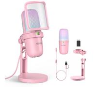Ko-Star RGB USB Microphone, Pink Gaming Mic for PC, PS5, Laptop, Phone, Condenser Mic with Touch Mute, Pop Filter, Cardioid Pickup, Plug & Play for Streaming, Podcast, Recording, Gaming