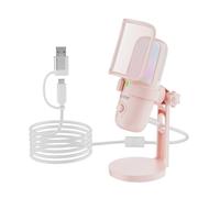 Ko-Star USB Microphone for Streaming Podcasts, Cardioid Condenser PC Mic with RGB Light, Quick Mute & Mic Gain, Pop Filter, Shock Mount, Plug and Play for PS4 PS5 Mac, Desktop Recording (Pink)