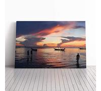 Ko Tao Boats Thailand Seascape Canvas Print | Gallery Wrapped 30mm Frame Wall Art | 24x16 inches | Ready to Hang | Modern Seascape Picture | Living Room Bedroom Lounge Office