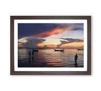 Ko Tao Boats Thailand Seascape Framed Print | A2 Walnut Framed Wall Art | Ready to Hang | Modern Nature Picture | Living Room Bedroom Lounge Office