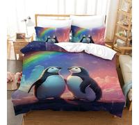 KOABERUVN 3D Printed Duvet Cover Set Penguin Comforter With Pillow Cases Home Bedding Cover Sets With Invisible Zipper for Boys Girls Adult Single（140x200cm）