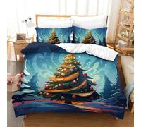 KOABERUVN Christmas Trees Cartoon Style 3D Printed Duvet Cover Set 3 Pieces Bed Duvet Set Soft Easy Care with Zipper Closure，Pillowcases for Teens And Adults Double（200x200cm）