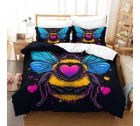 KOABERUVN Cute Bee 3D Printed Quilt Cover 3 Pieces Bedspread Soft Easy Care with Zipper Closure,Pillowcases for Kids Girls Boys Adults Bedroom Double(200x200cm)