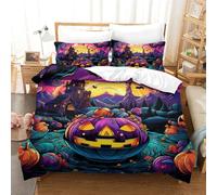 KOABERUVN Halloween Pumpkin 3D Printed Duvet Cover Set 3 Pieces Bed Duvet Set Soft Easy Care with Zipper Closure，Pillowcases for Teens And Adults King（220x240cm）