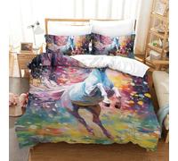 KOABERUVN Horse 3D Printed Quilt Cover 3 Pieces Bedroom Bed Bedding Set Soft Microfiber with Zipper Closure，Pillowcases for Teens And Adults Double（200x200cm）