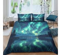 KOABERUVN Northern Lights Duvet Cover Set 3 PCS Hotel Quality Quilt Cover Bedding Sets Bed Covers with Pillowcases with Zipper Closure Breathable Stylish Comforter Double（200x200cm）