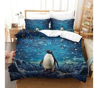 KOABERUVN Penguin 3D Printed Duvet Cover Set 3 Pieces Bed Duvet Set Soft Easy Care with Zipper Closure，Pillowcases for Kids Girls Boys Adults Bedroom King（220x240cm）