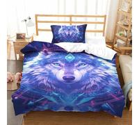 KOABERUVN Wolf 3D Printed Quilt Cover 2 Pieces Bed Duvet Set Soft Microfiber with Zipper Closure，Pillowcases for Teens And Adults Single（135x200cm）