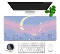 KOAIWPAE Desk Mat, Anime Moon City Night Scene Extended Gaming Mouse Pad Large, 35.4"x15.7" Big Mouse Pad with Non-Slip Base and Stitched Edge, Long Computer Keyboard Mouse Mat for Home Office Work
