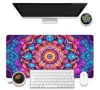 KOAIWPAE Desk Mat, Colorful Mandala Flowers Desk Pad, Large Gaming Mouse Pad, 31.5"x15.7" Extended Big Computer Keyboard Mouse Pad with Non-Slip Base and Stitched Edge