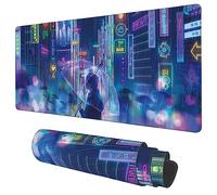 KOAIWPAE Desk Mat, Neon City Rainy Night Extended Gaming Mouse Pad Large, 35.4"x15.7" Big Mouse Pad with Non-Slip Base and Stitched Edge, Long Computer Keyboard Mouse Mat for Home Office Work