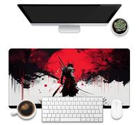 KOAIWPAE Large Gaming Mouse Pad, Cool Japanese Samurai Desk Mat, Red and White Samurai Desk Pad, 31.5"x15.7" Extended Big Computer Keyboard Mouse Pad with Non-Slip Base and Stitched Edge