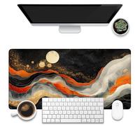 KOAIWPAE Large Gaming Mouse Pad, Orange Golden Waves Desk Mat, Abstract Art Painting Desk Pad, 31.5"x15.7" Extended Big Computer Keyboard Mouse Pad with Non-Slip Base and Stitched Edge