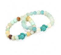 KoaKoa Sea Turtle Tracking Bracelets - 2-Pack - Natural & Bahama Blue - Stretch Bracelet Set - Track a Real Sea Turtle & Support Conservation