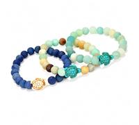 KoaKoa Sea Turtle Tracking Bracelets - 3-Pack - Natural, Bahama Blue & Ocean Mist - Stretch Bracelet Set - Track a Real Sea Turtle & Support Conservation
