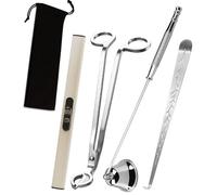 KOAKOMI 4IN1 Candle Accessory Set, Rechargeable LighterCandle Wick Trimmer Cutter, Candle Snuffer & Candle Wick Dipper for Candle Aromatherapy Lover Gift, Stainless Steel Candle Care Kit (Silver)