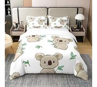 Koala 100% Cotton Duvet Cover Double Size Cute Koala Bedding 100% Cotton Set for Kids Boys Girls Teens Room Decor Cartoon Koala Comforter Cover Set Animal Bedspread Cover 3Pcs Zipper