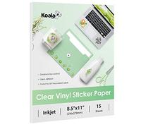 Koala 95% Clear Sticker Paper for Inkjet Printer - Waterproof Printable Vinyl Sticker Paper - 8.5x11 Inch, 15 Sheets, Transparent Glossy - Easy to Use for DIY Personalized Decals