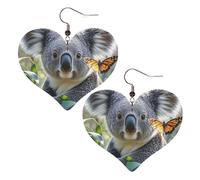 Koala and Butterfly Leather Earrings for Women Heart Earring Lightweight Dangle Drop Earring Set Jewelry Gift