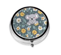 Koala and Daisy Pill Box Metal Round Small Pill Case Cute 3 Compartment Pill Organizer Portable Travel Pillbox Mini Pill Container Holder for Daily Medicine Supplement Vitamin