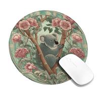 Koala and Floral Square Mouse Pad, Vintage Green Peach Eucalyptus Design, Non-Slip Gaming Mousepad for Home and Office Use Round 8x8 Inch