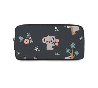 Koala and Flowers Cute Pencil Case with Zip up Black Pencil Cases Girls Pen Pouch Cute Things for Teen Girls Boys Secondary High School College Sixth Form Stationery Gifts for Women Men