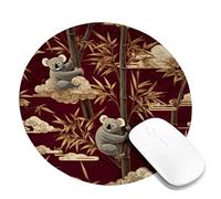Koala Bamboo Mouse Pad, Red and Gold Cute Koalas with Clouds, Natural Animal Theme for Home Office, Non-Slip Rubber Desk Accessories Round 8x8 Inch