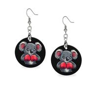 Koala Bear Boxing Gloves Women's Drop Earrings Wooden Dangle Pendant with Stud Hoop Jewellery Gifts