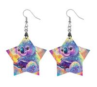 Koala Bear Colorful Artistic Wooden Earrings Pendant Vintage Earring Hooks Trendy Vacation Dangle Boho Eardrop Star