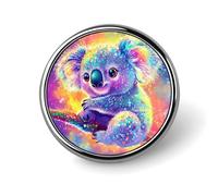 Koala Bear Colorful Round Brooch Pins Lapel Tie Badge Metal Memorial Button Pin Kit for Hat Shirt Clothing Bags Decor