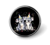 Koala Bear Happy Birthday Round Brooch Pins Badge Printed Button Tie Lapel Backpack Pin Decoration for Women Men