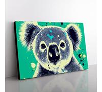 Koala Bear Paint Splash Abstract Canvas Wall Art Print Ready to Hang, Framed Picture for Living Room Bedroom Home Office Décor, 50x35 cm (20x14 Inch)