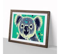 Koala Bear Paint Splash Abstract H1022 BLK Framed Print for Living Room Bedroom Home Office Décor, Wall Art Picture Ready to Hang, Walnut A2 Frame (64 x 46 cm)