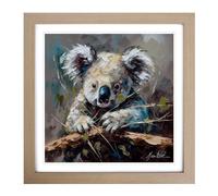 Koala Bear Palette Knife Painting Framed Print | 18x18 Inch Oak Framed Wall Art | Ready to Hang | Modern Animal Picture | Living Room Bedroom Lounge Office