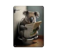 Koala Bear Sitting on The Toilet Reading A Newspaper Retro Poster Metal Tin Sign Chic Art Retro Iron Painting Bar People Cave Cafe Family Garage Poster Wall Decoration 12x16inch(30x40cm)
