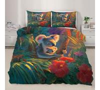 Koala Bedding Set Tropical Jungle Floral Duvet Cover Australian Animal Comforter Set Cute Wildlife Comforter Cover With Pillowcases for Bedroom King 230 x 220 cm