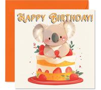 Koala Birthday Cards - Animal Cake - Happy Birthday Card for Son Daughter Brother Sister Grandson Granddaughter Niece Nephew Cousin, 145mm Bday Greeting Cards