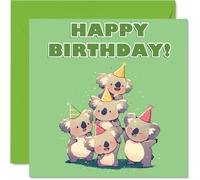 Koala Birthday Cards for Her Him - Party Animals Pyramid - Happy Birthday Card for Mum Dad Brother Sister Auntie Uncle Cousin Friend Family Colleague 145mm Bday Greeting Cards
