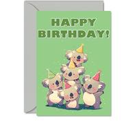 Koala Birthday Cards for Her Him - Party Animals Pyramid - Happy Birthday Card for Mum Dad Brother Sister Auntie Uncle Cousin Friend Family Colleague A5 Bday Greeting Cards