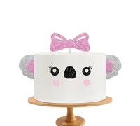 Koala Cake Topper, Koala Bear Birthday Cake Decor, Pink Glitter Cute Koala Ears Eyelashes Cake Topper Set, Koala Baby Shower Cake Decoration, Wild Animal Party Supplies