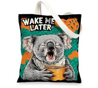 Koala Canvas Tote Bags, Cute Animal Graphic Design Reusable Shopping Bags, Fun Casual Lightweight Washable Shoulder Strap Canvas Bags for Gym Outdoor Travel Beach Picnic 13x15 Inch