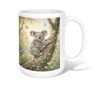 Koala Ceramic Coffee Mug, Nature Fanciful Tree Flowers Spring Green Novelty Tea Cup with Handle Ideal for Friendship Family Colleague Teachers Sweetheart Staff 15 Oz
