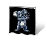 Koala Dancing Cute Novelty Brooches & Pins Square Personalised Metal Lapel Badge with Butterfly Clutch Clasp